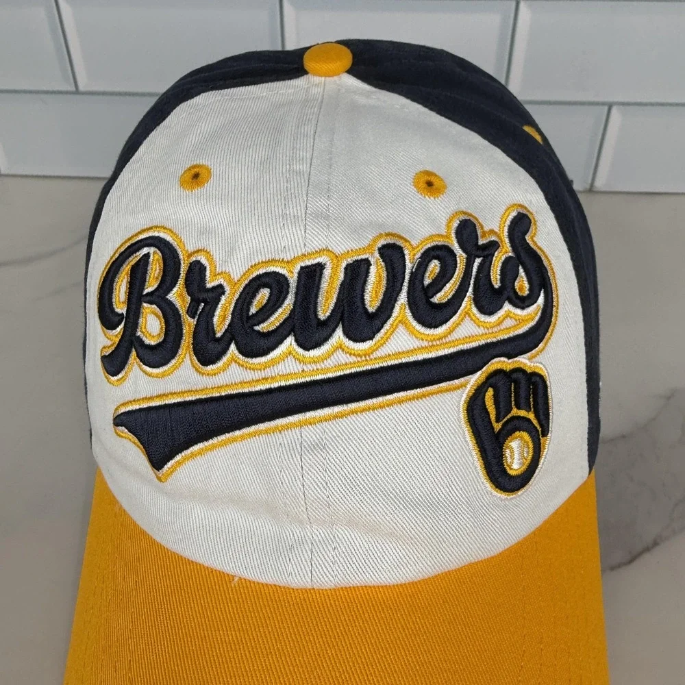 Milwaukee Brewers Hat Cap Strap‎ Back Kids Navy Yellow MLB Baseball Two Tone 47
